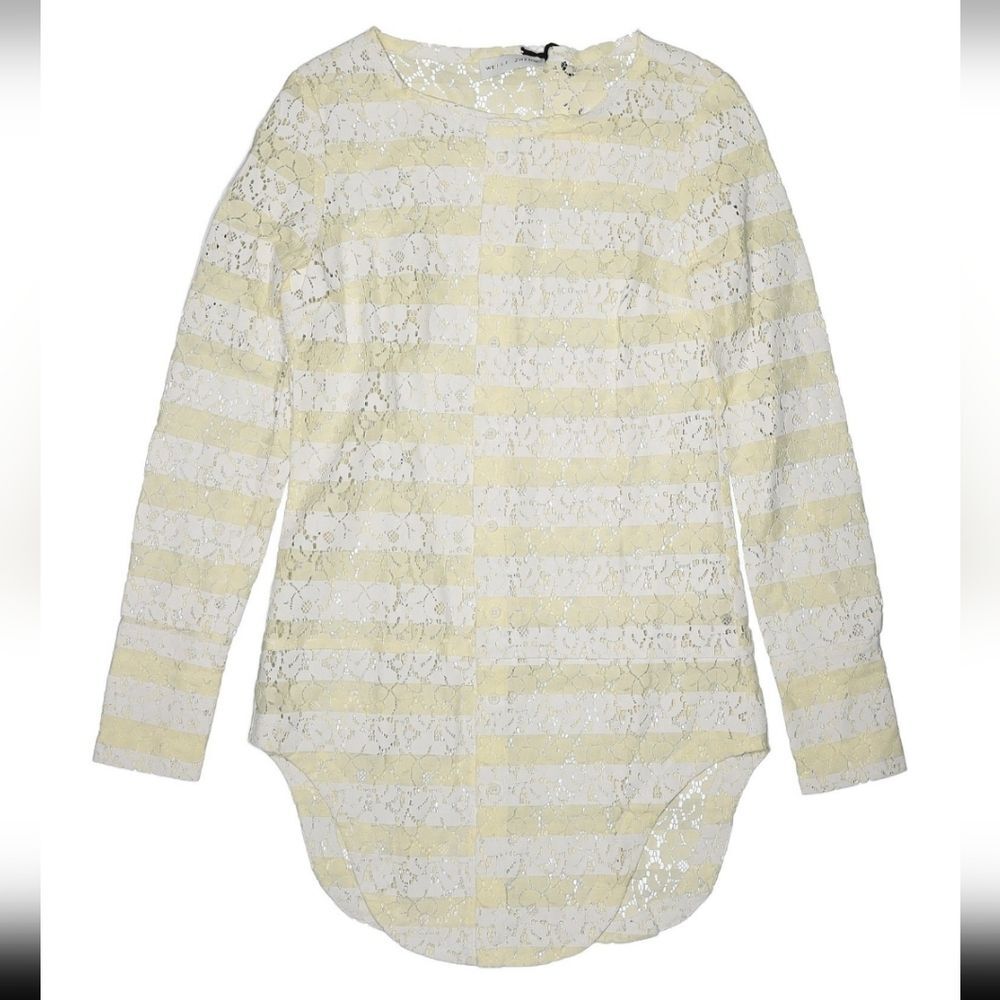 NWT Weili Zheng Floral Lasercut Lace Sheer Button Up Long Sleeve Blouse Tunic